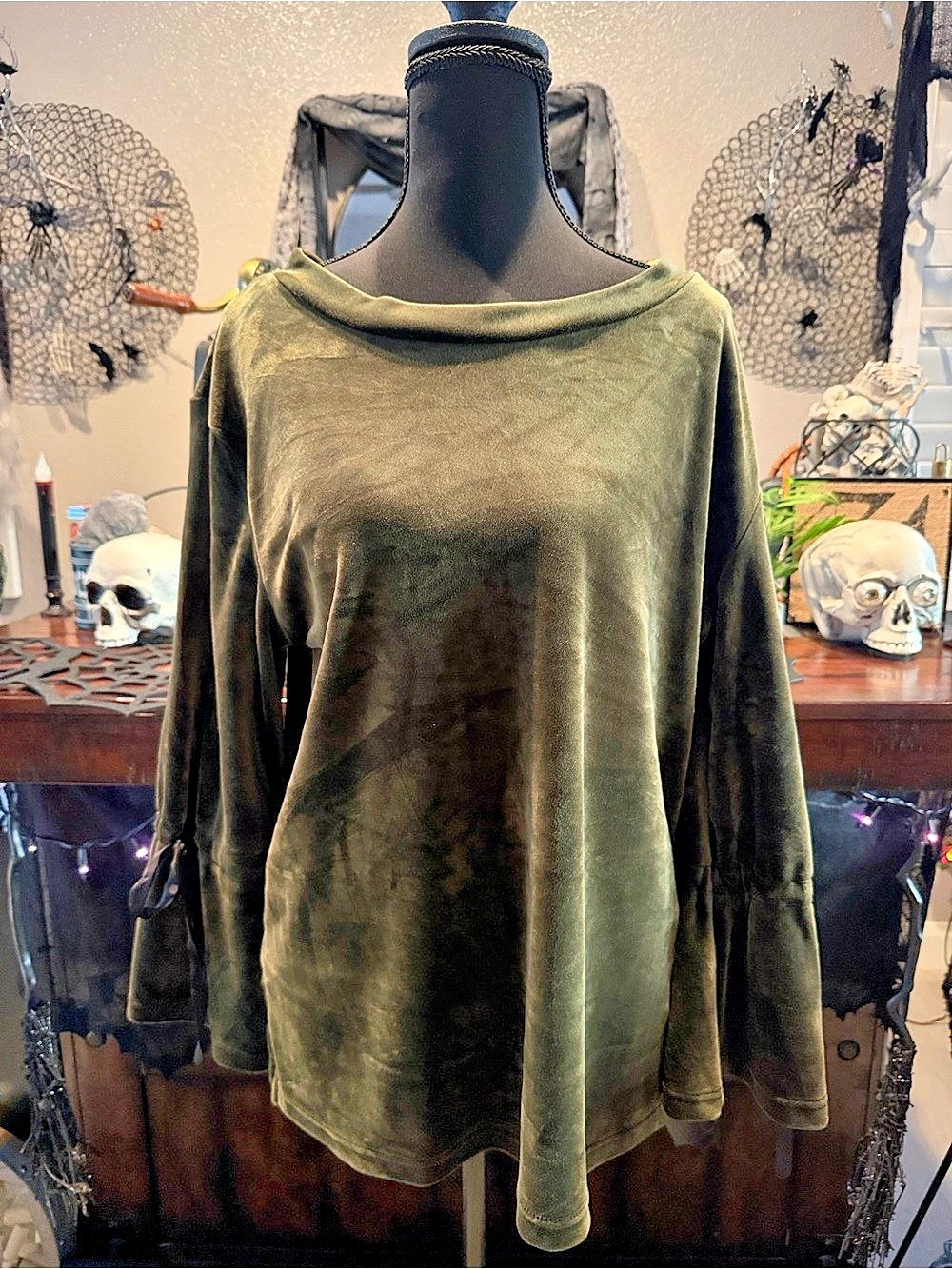Sanctuary Tierney Tie Sleeve Velour Top Green Size Medium